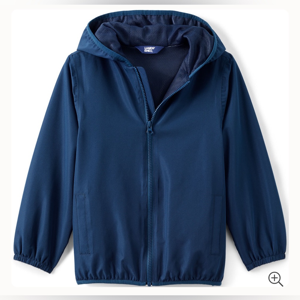 Land’s End Boys Hooded Waterproof and Packable Raincoat in Navy Blue| 18/20